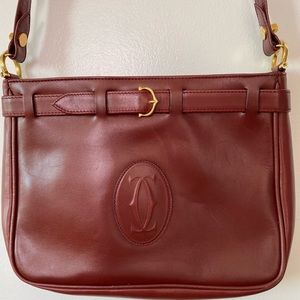 Authentic Cartier burgundy leather shoulder bag